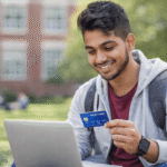 Student enjoying a moment on campus