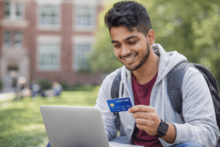 Student enjoying a moment on campus