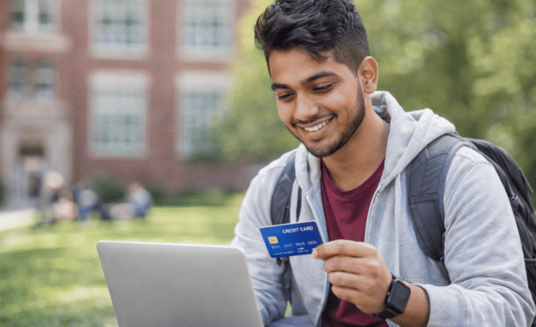 Student enjoying a moment on campus